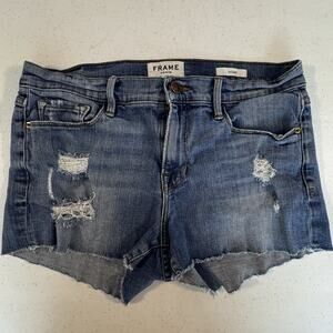 FRAME Womens Le Cutoff Jean Shorts Size 27‎ Medium Wash Stretch 2" Festival